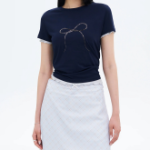 8 seconds Sequin Ribbon Short-sleeve T-shirt — Navy