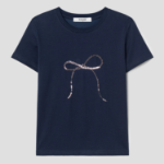 8 seconds Sequin Ribbon Short-sleeve T-shirt — Navy
