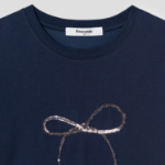 8 seconds Sequin Ribbon Short-sleeve T-shirt — Navy