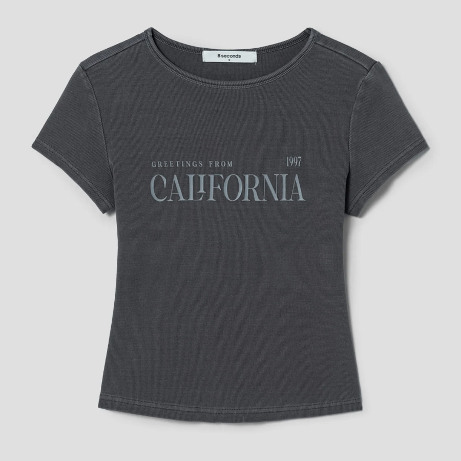 8 seconds Garment-dyed Ribbed Graphic T-shirt — Ash