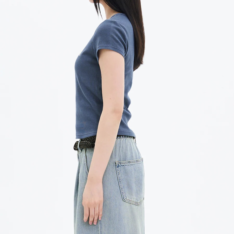 8 seconds Garment-dyed Ribbed Graphic T-shirt — Blue