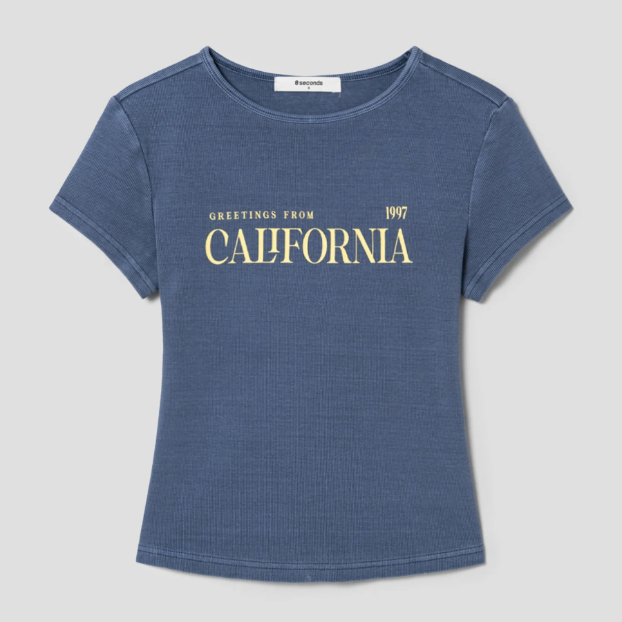 8 seconds Garment-dyed Ribbed Graphic T-shirt — Blue