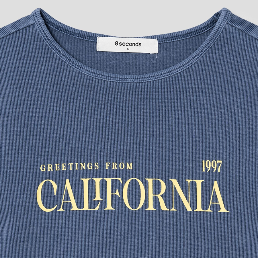 8 seconds Garment-dyed Ribbed Graphic T-shirt — Blue
