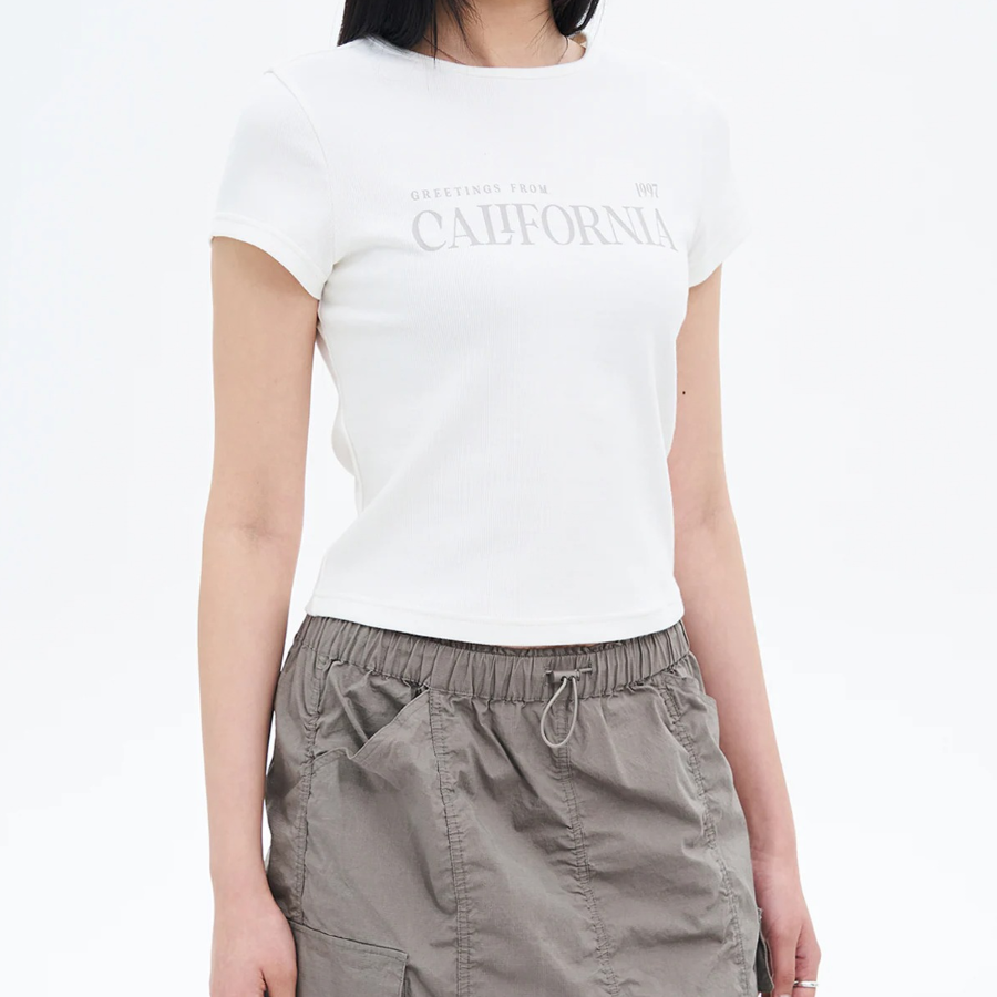 8 seconds Garment-dyed Ribbed Graphic T-shirt — White