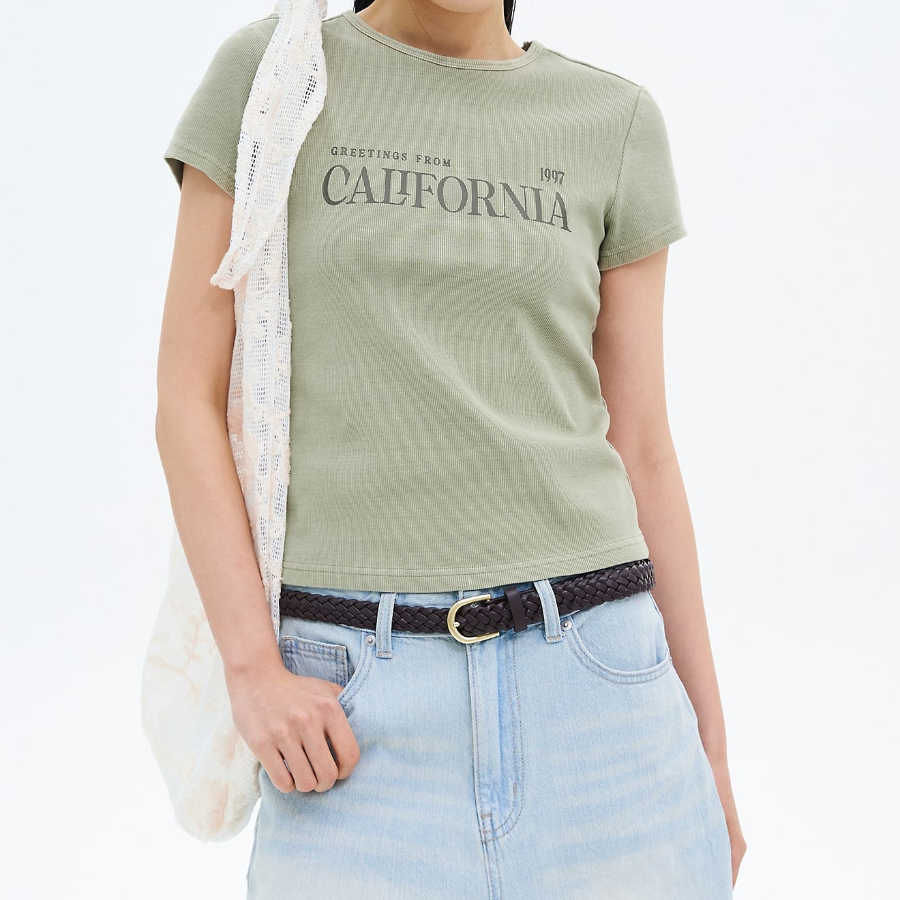 8 seconds Garment-dyed Ribbed Graphic T-shirt — Olive