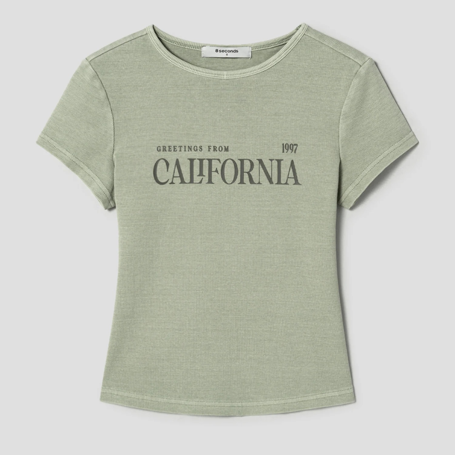 8 seconds Garment-dyed Ribbed Graphic T-shirt — Olive