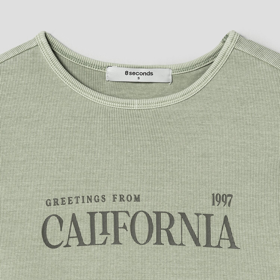 8 seconds Garment-dyed Ribbed Graphic T-shirt — Olive