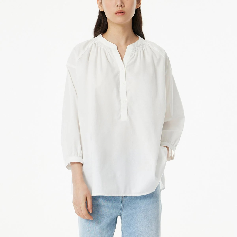 JAJU 7/10 Sleeve Shirt – White