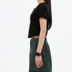 8 seconds U-neck Snap Short-sleeve T-shirt — Black