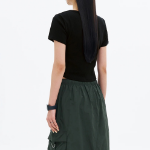 8 seconds U-neck Snap Short-sleeve T-shirt — Black