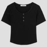 8 seconds U-neck Snap Short-sleeve T-shirt — Black