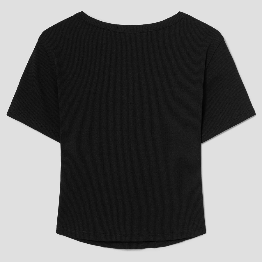 8 seconds U-neck Snap Short-sleeve T-shirt — Black
