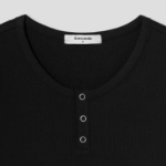 8 seconds U-neck Snap Short-sleeve T-shirt — Black