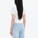 8 seconds U-neck Snap Short-sleeve T-shirt — White