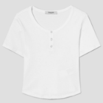 8 seconds U-neck Snap Short-sleeve T-shirt — White