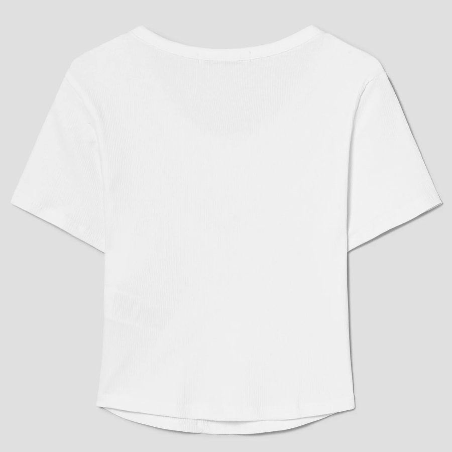 8 seconds U-neck Snap Short-sleeve T-shirt — White