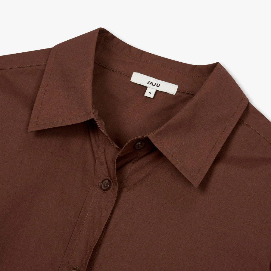 JAJU Cotton Poplin Long Sleeve Shirt – Brown