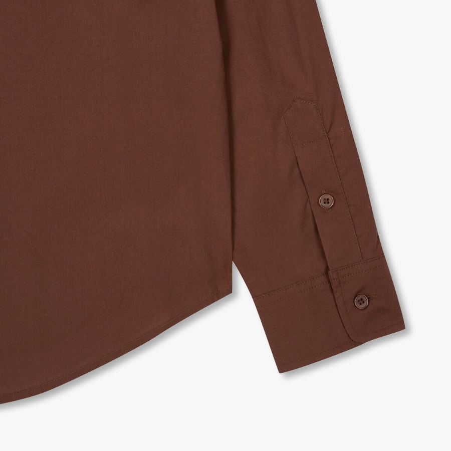JAJU Cotton Poplin Long Sleeve Shirt – Brown