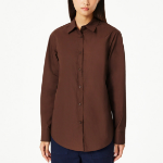JAJU Cotton Poplin Long Sleeve Shirt – Brown