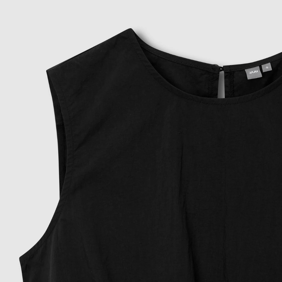 JAJU Shirring Sleeveless Blouse – Black