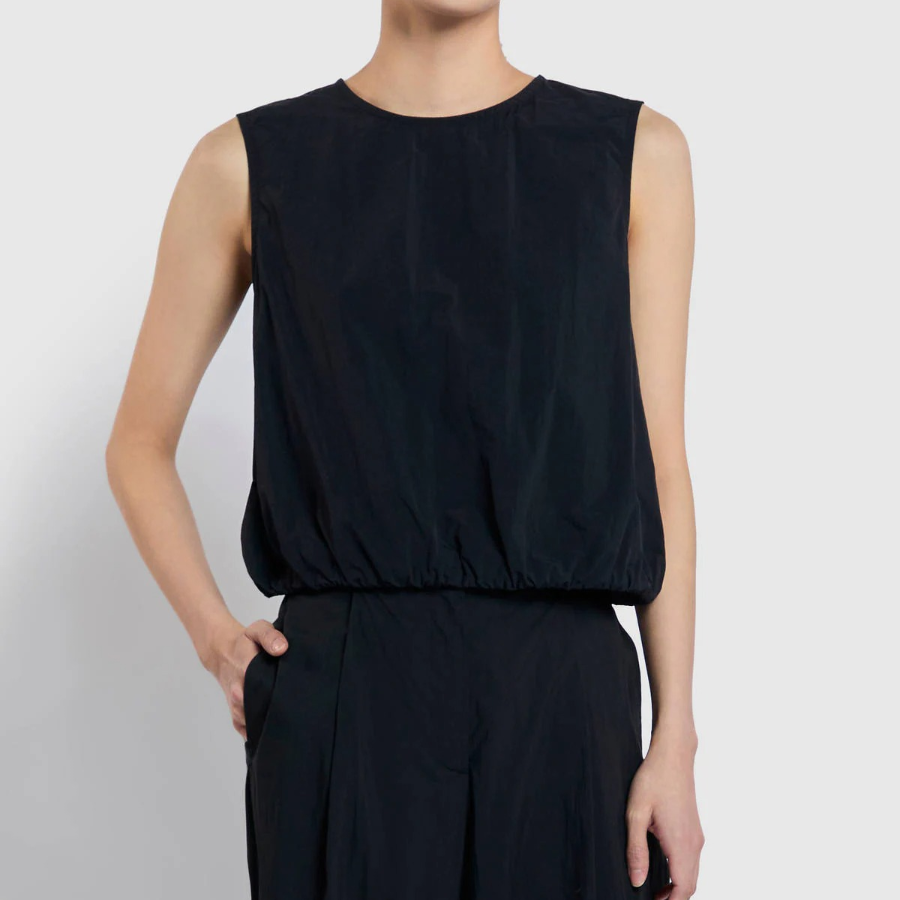 JAJU Shirring Sleeveless Blouse – Black