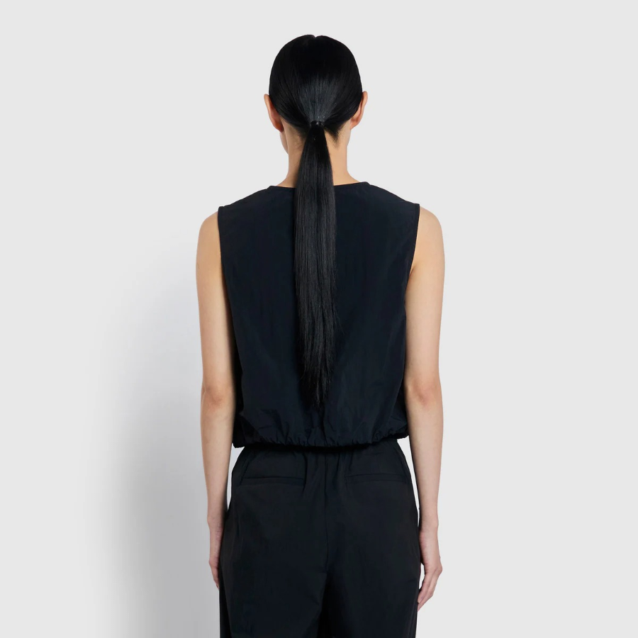 JAJU Shirring Sleeveless Blouse – Black