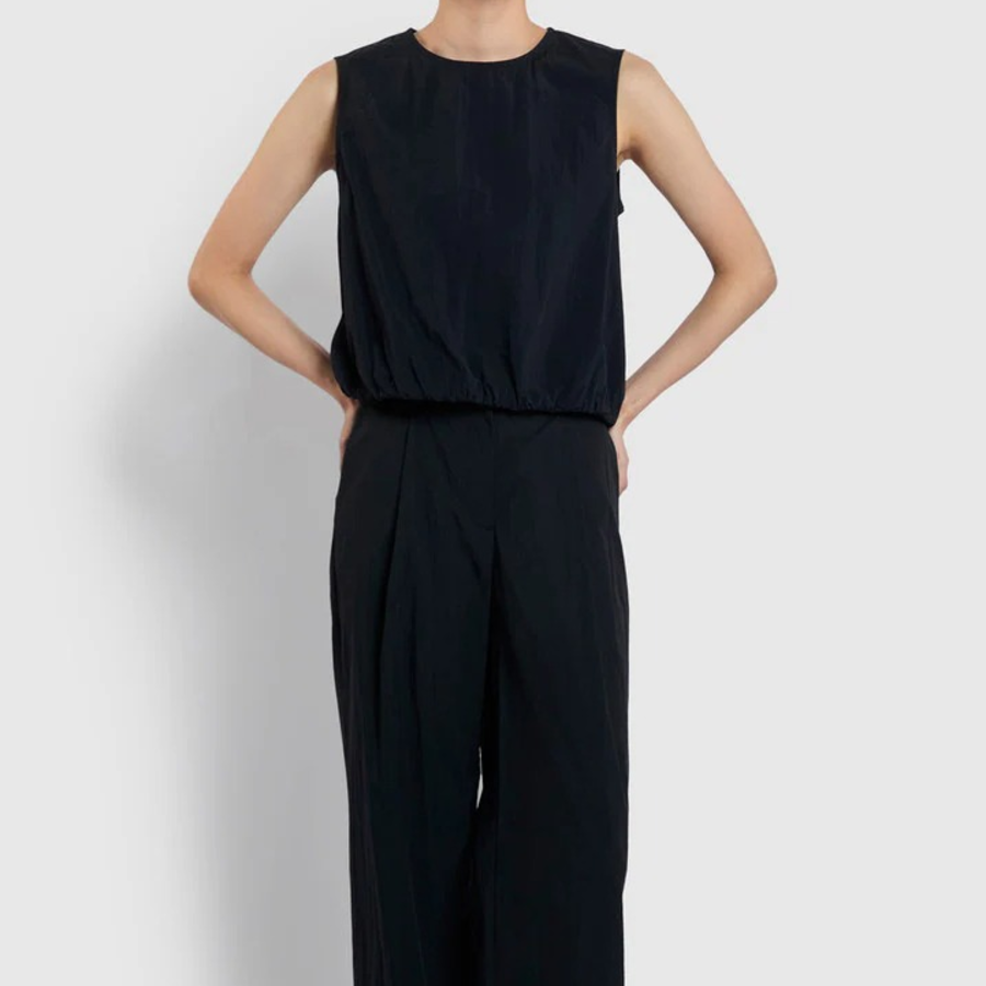 JAJU Shirring Sleeveless Blouse – Black