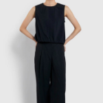 JAJU Shirring Sleeveless Blouse – Black