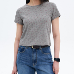 8 seconds Pointelle Graphic Short-sleeve T-shirt — Grey