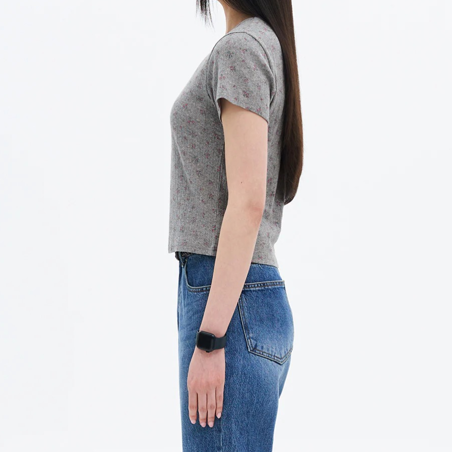 8 seconds Pointelle Graphic Short-sleeve T-shirt — Grey