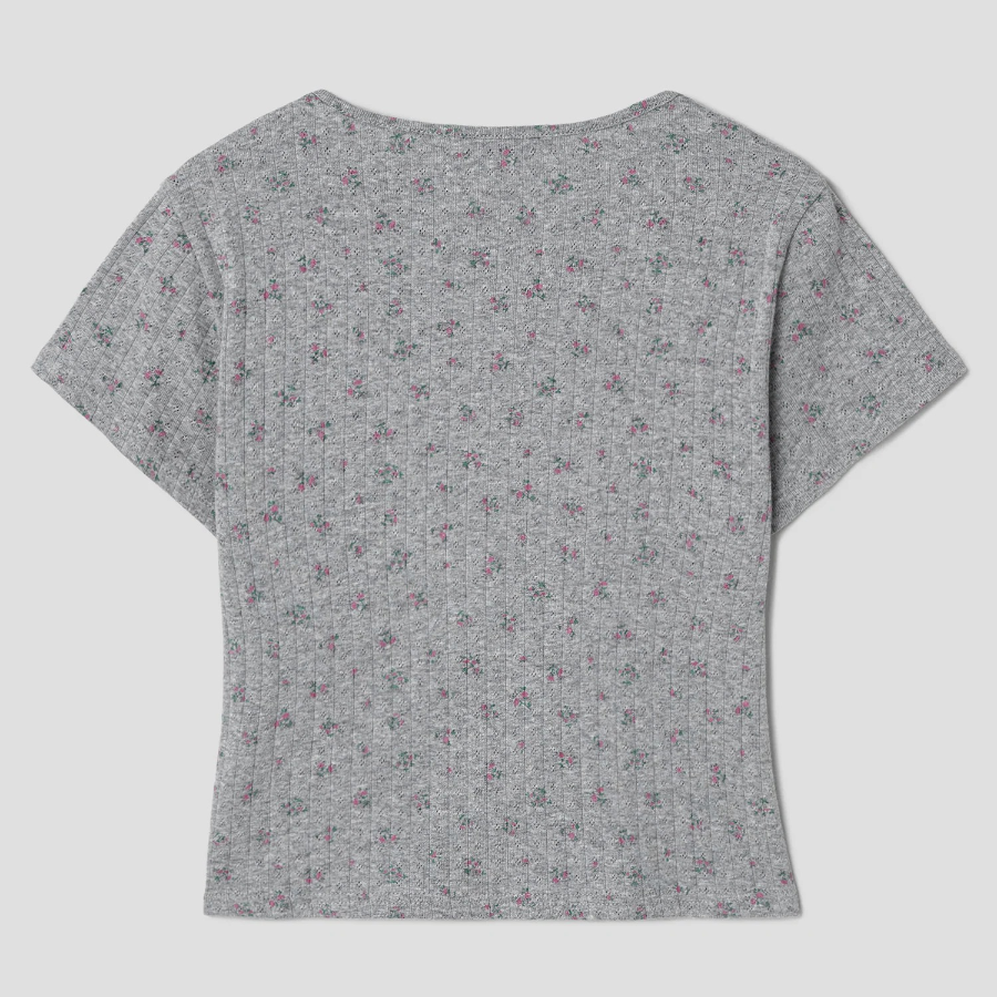 8 seconds Pointelle Graphic Short-sleeve T-shirt — Grey