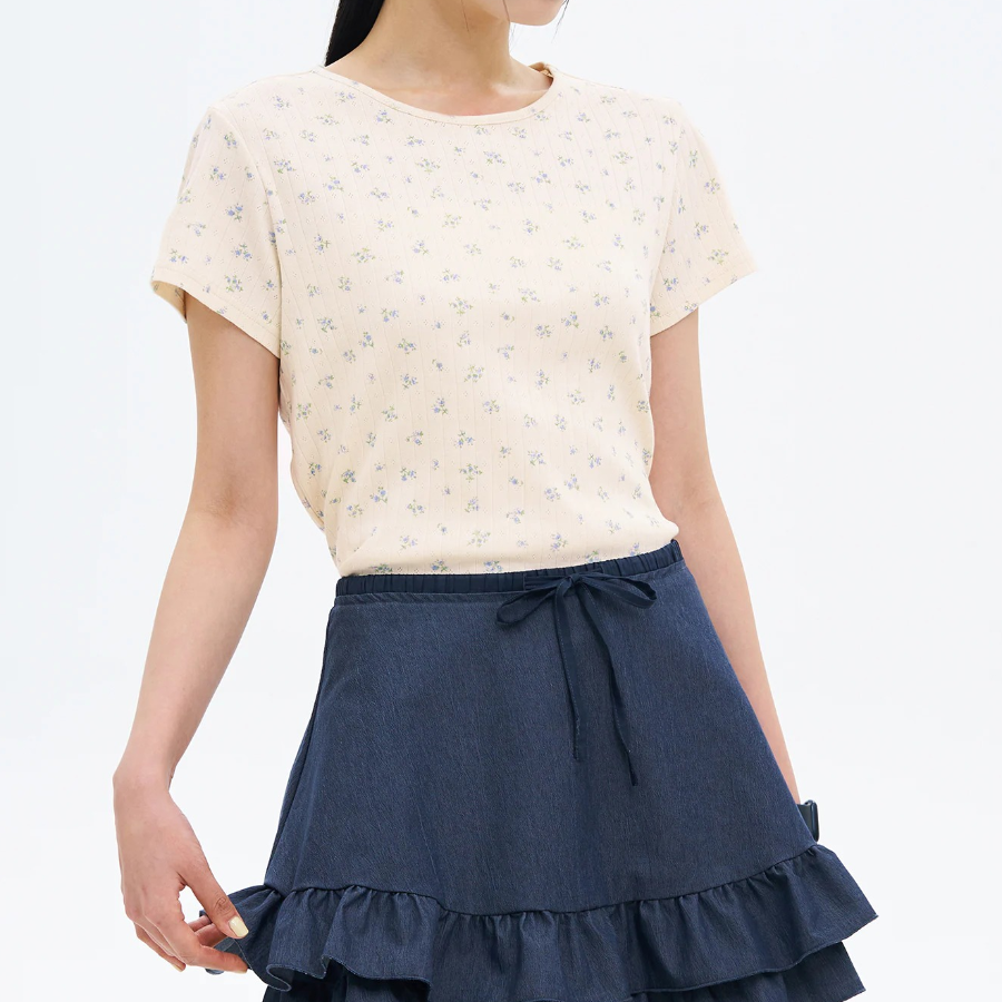 8 seconds Pointelle Graphic Short-sleeve T-shirt — Ivory