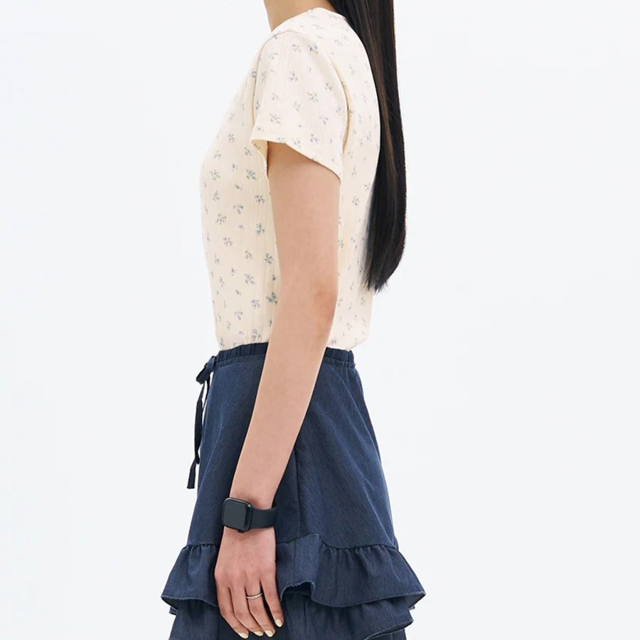 8 seconds Pointelle Graphic Short-sleeve T-shirt — Ivory