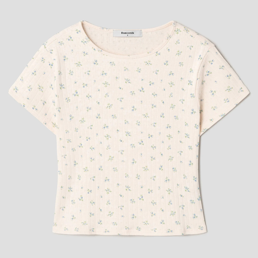 8 seconds Pointelle Graphic Short-sleeve T-shirt — Ivory