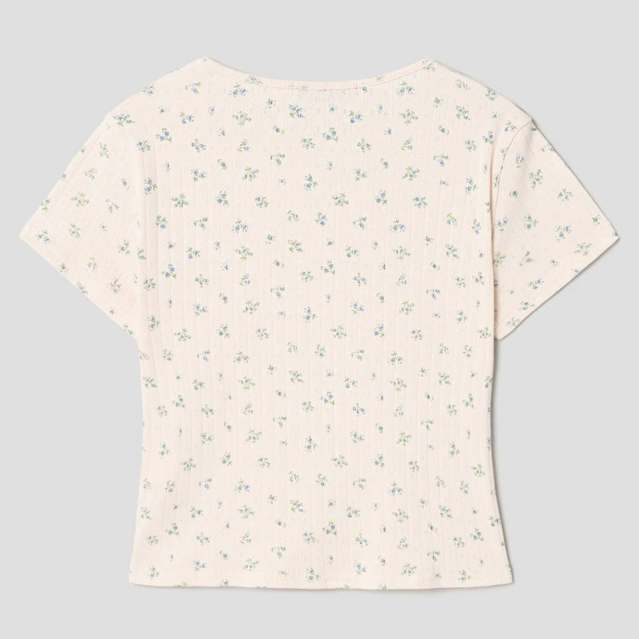 8 seconds Pointelle Graphic Short-sleeve T-shirt — Ivory