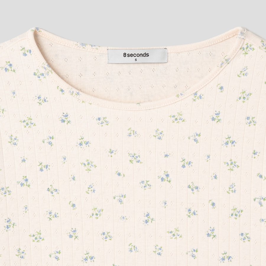 8 seconds Pointelle Graphic Short-sleeve T-shirt — Ivory