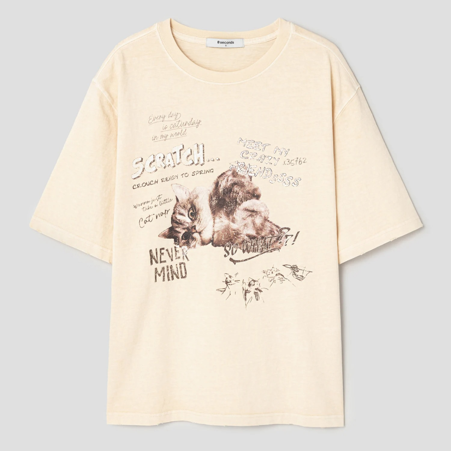 8 seconds [UNI8] Animal Graphic Short-sleeve T-shirt — Beige