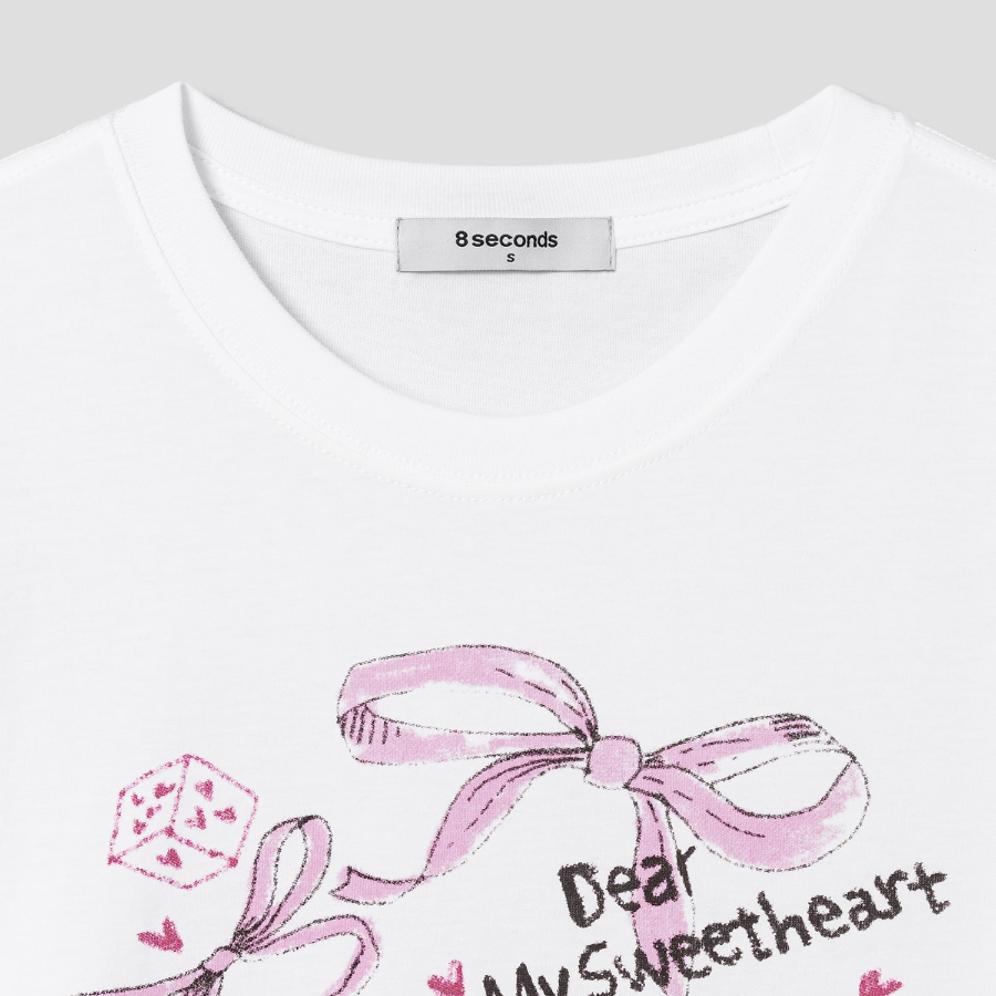 8 seconds Heart Printed Boxy Short-sleeve T-shirt — White