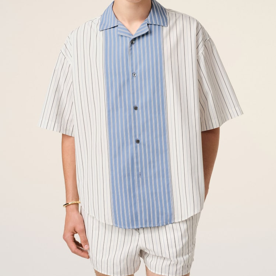 ami Ami Label Camp Collar Shirt – White/Blue