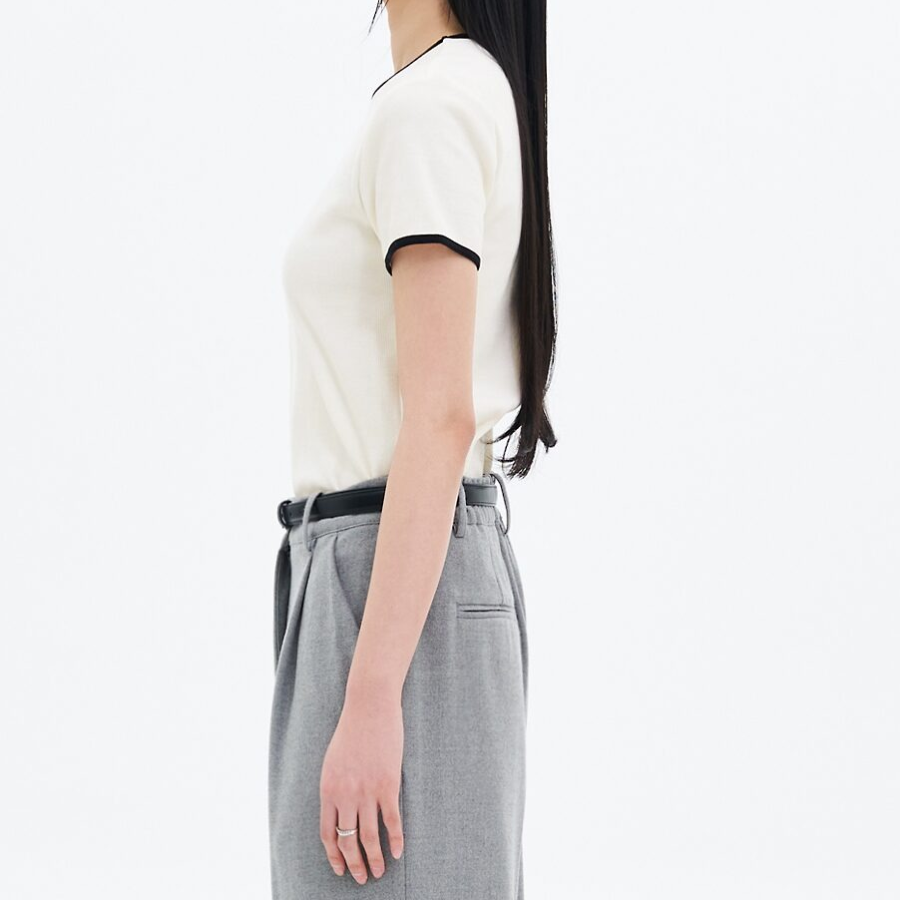 8 seconds Ribbed Contrast-trim T-shirt — Ivory