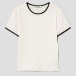 8 seconds Ribbed Contrast-trim T-shirt — Ivory