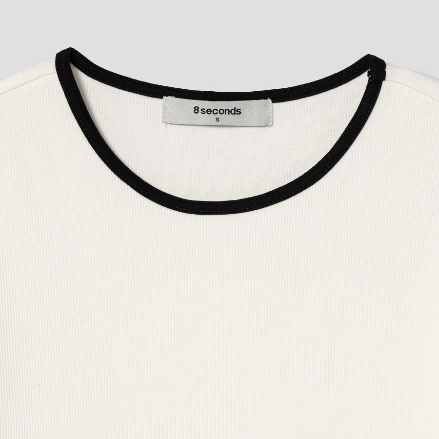 8 seconds Ribbed Contrast-trim T-shirt — Ivory