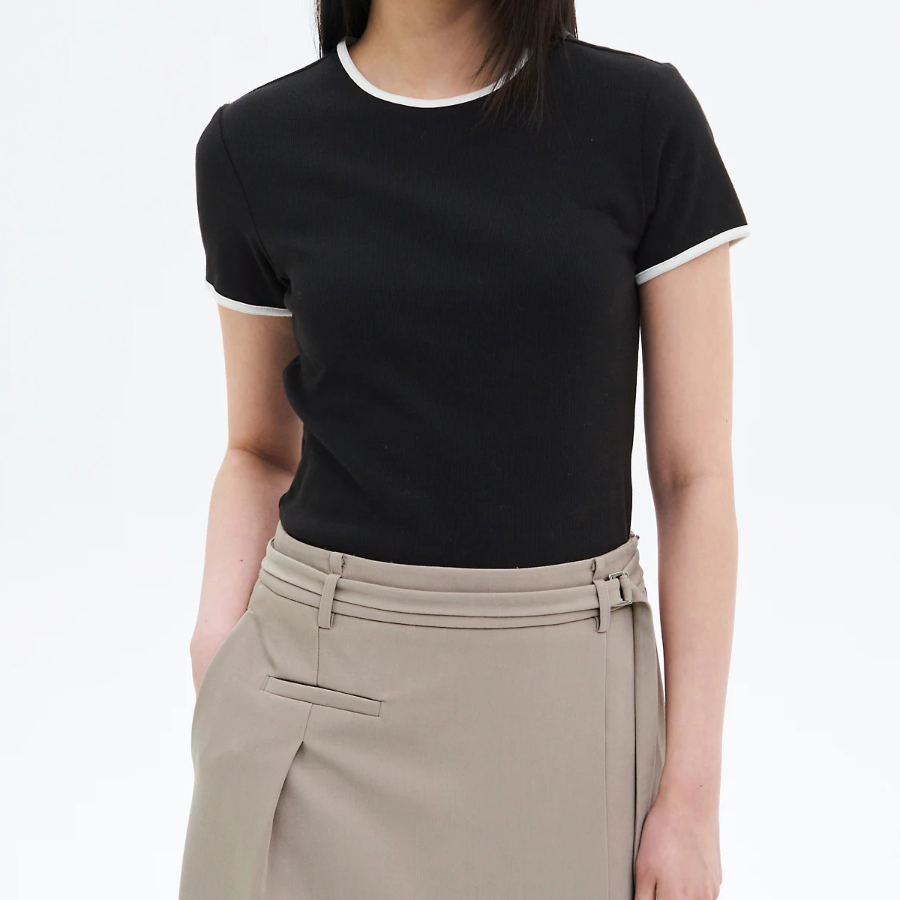 8 seconds Ribbed Contrast-trim T-shirt — Black