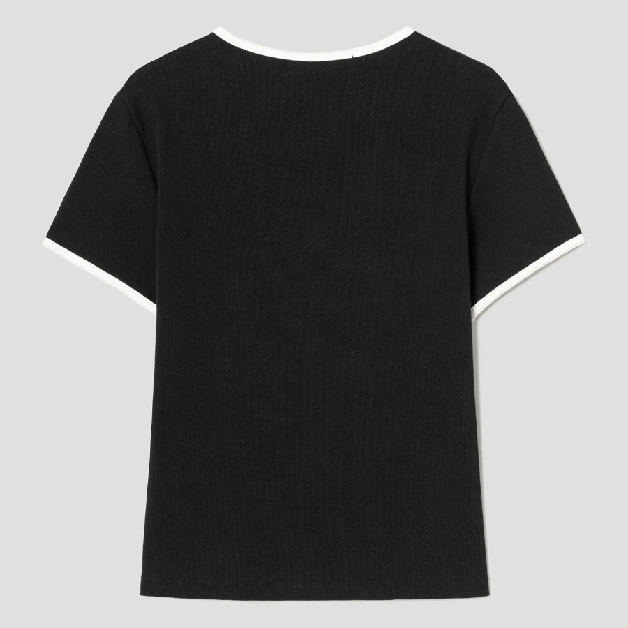 8 seconds Ribbed Contrast-trim T-shirt — Black