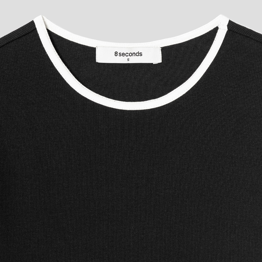 8 seconds Ribbed Contrast-trim T-shirt — Black