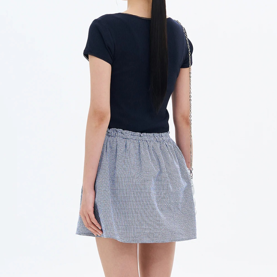 8 seconds Lace Trim Short-sleeve T-shirt — Navy