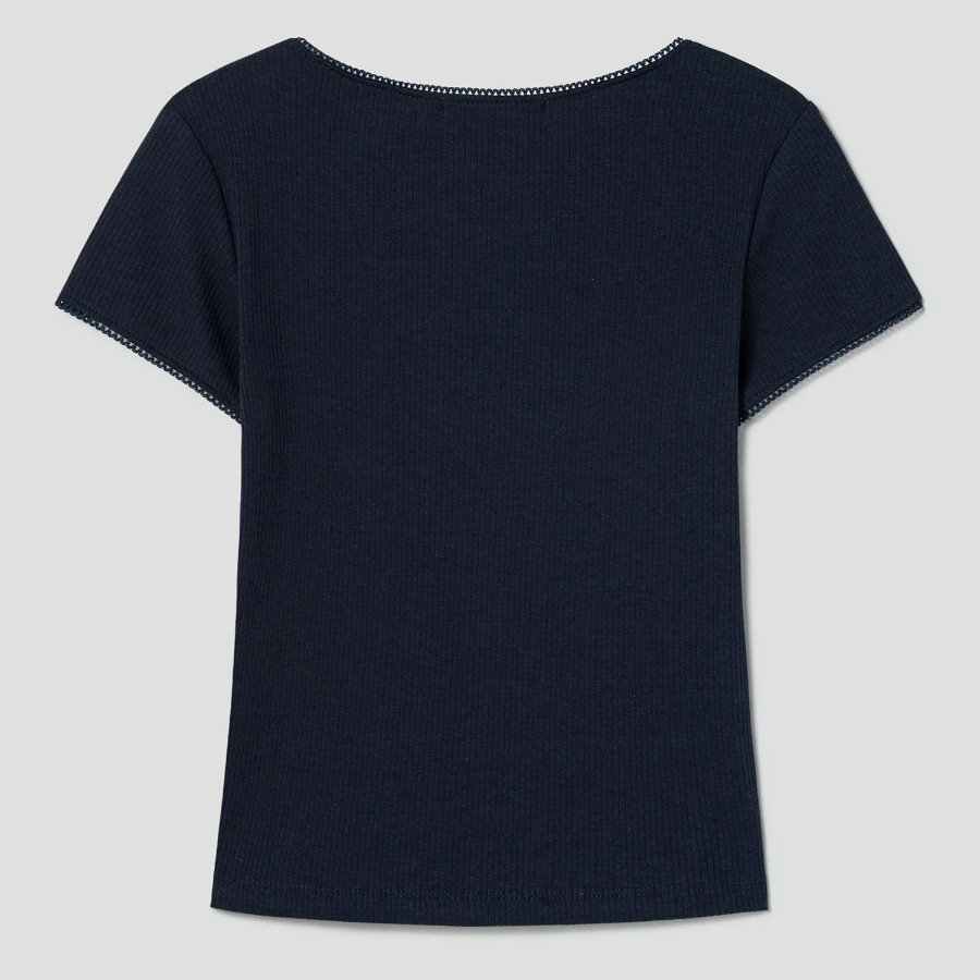 8 seconds Lace Trim Short-sleeve T-shirt — Navy