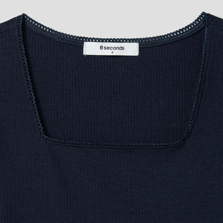 8 seconds Lace Trim Short-sleeve T-shirt — Navy