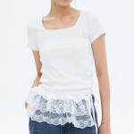 8 seconds Lace Trim Short-sleeve T-shirt — White
