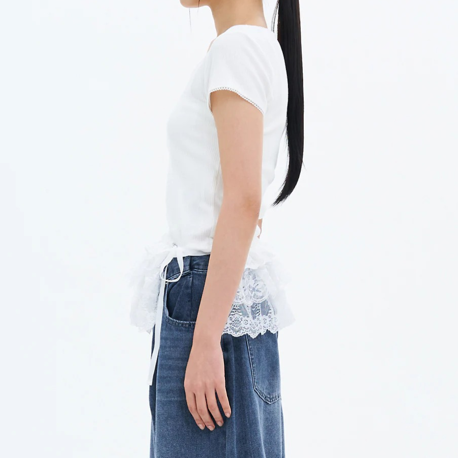 8 seconds Lace Trim Short-sleeve T-shirt — White
